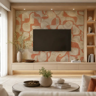 Shop Petal Mosaic Clay Red Abstract Customised Wallpaper for Rooms By Now. view-tvpanel
