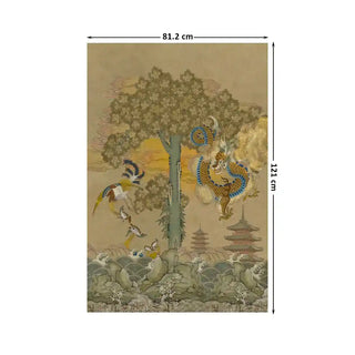 Large Phoenix wall art poster in 81.2x121 cm, portraying a majestic phoenix and dragon with symbolic harmony and ancient artistry.