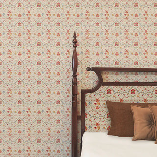 Phulkari Indian Wallpaper Roll in Beige Color Bedroom
