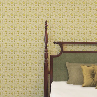 Phulkari Indian Wallpaper Roll in Sunflower Yellow Color Bedroom