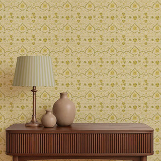 Phulkari Indian Wallpaper Roll in Sunflower Yellow Color Living Room