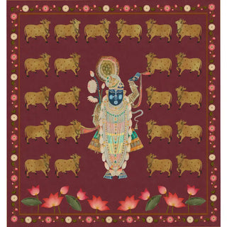 Shop Pichwai Shrinathji Pooja and Living Room Wallpaper With Cows, Maroon Color By Lifencolors 
