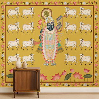 Pichwai Shrinathji Pooja and Living Room Wallpaper With Cows Living Room 