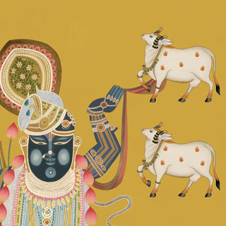 Pichwai Shrinathji Pooja and Living Room Wallpaper With Cows Buy Now
