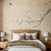 Plum Blossom Chinoiserie Style Cream Color Wallpaper for Rooms Bedroom 