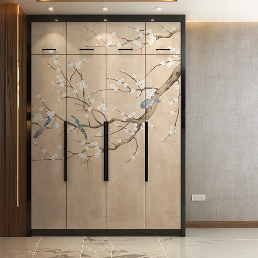 Plum Blossom Chinoiserie Style Cream Color Wallpaper for Rooms Wardrobe