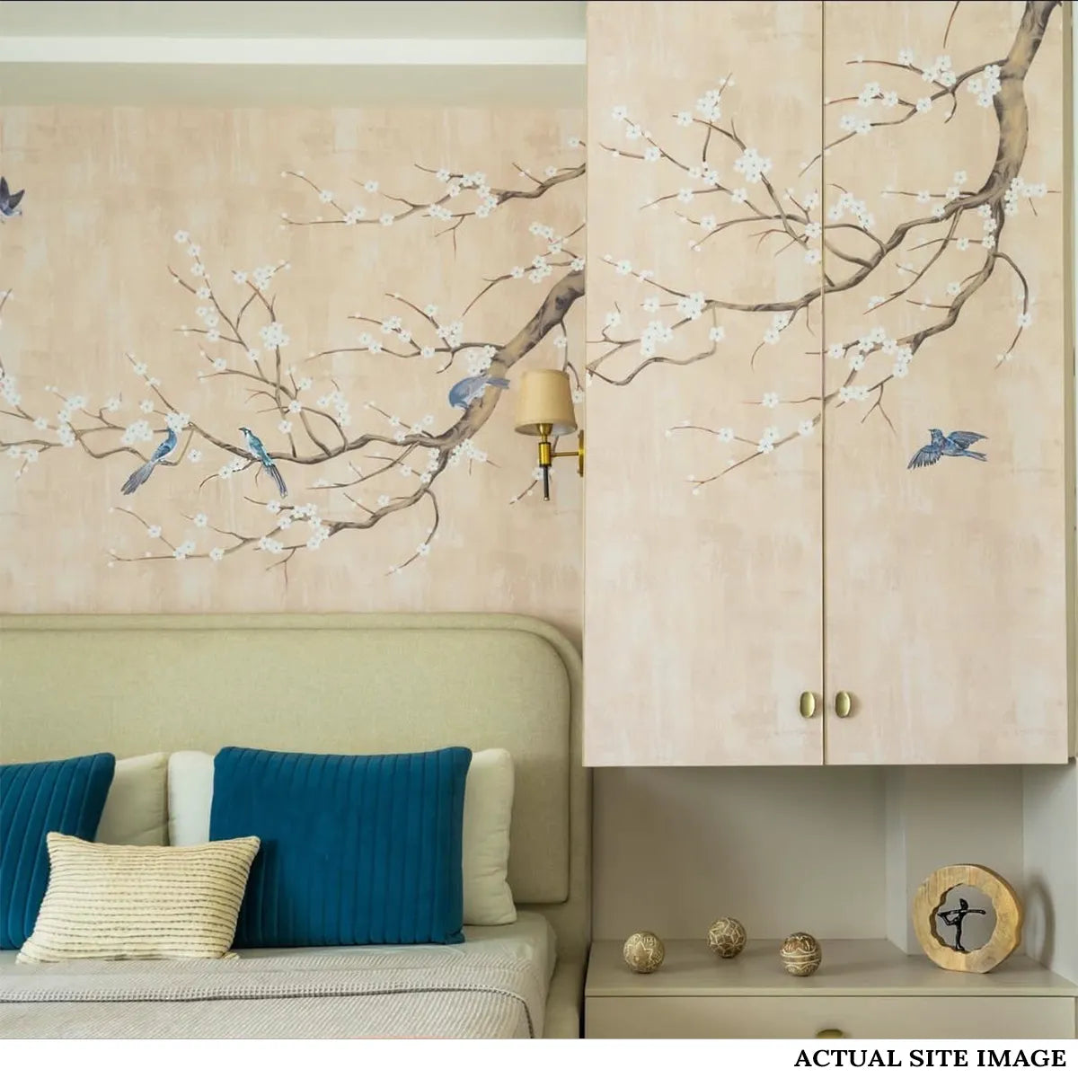 Plum Blossom Chinoiserie Style Cream Color Wallpaper for Rooms Site Image 