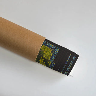 Rolled Radha Krishna Vintage Indian Wall Art Poster showing fine blue floral border detailing, ideal for heritage art lovers and cultural décor collections.