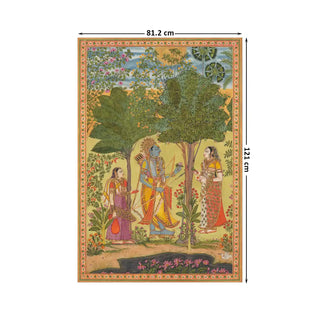 Raga Rama Vintage Indian Wall Art Digital Print Poster in 81.2x121cm, rich in traditional Indian motifs, capturing divine love and devotion amidst nature.