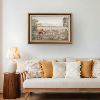Rajasthani Rajah Vintage Wall Art framed above a modern beige sofa with mustard pillows, creating a refined balance of heritage art and contemporary decor.
