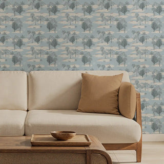 Ranthambore Indian Wallpaper Roll in Light Blue Color Living Area