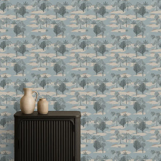 Ranthambore Indian Wallpaper Roll in Light Blue Color