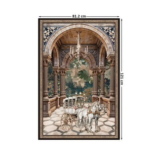 Regal Arrival Luxury European Style Embroidered Wall Art in 81.2x121cm, showcasing exquisite embroidery-inspired detailing of a royal carriage framed by architectural arches.
