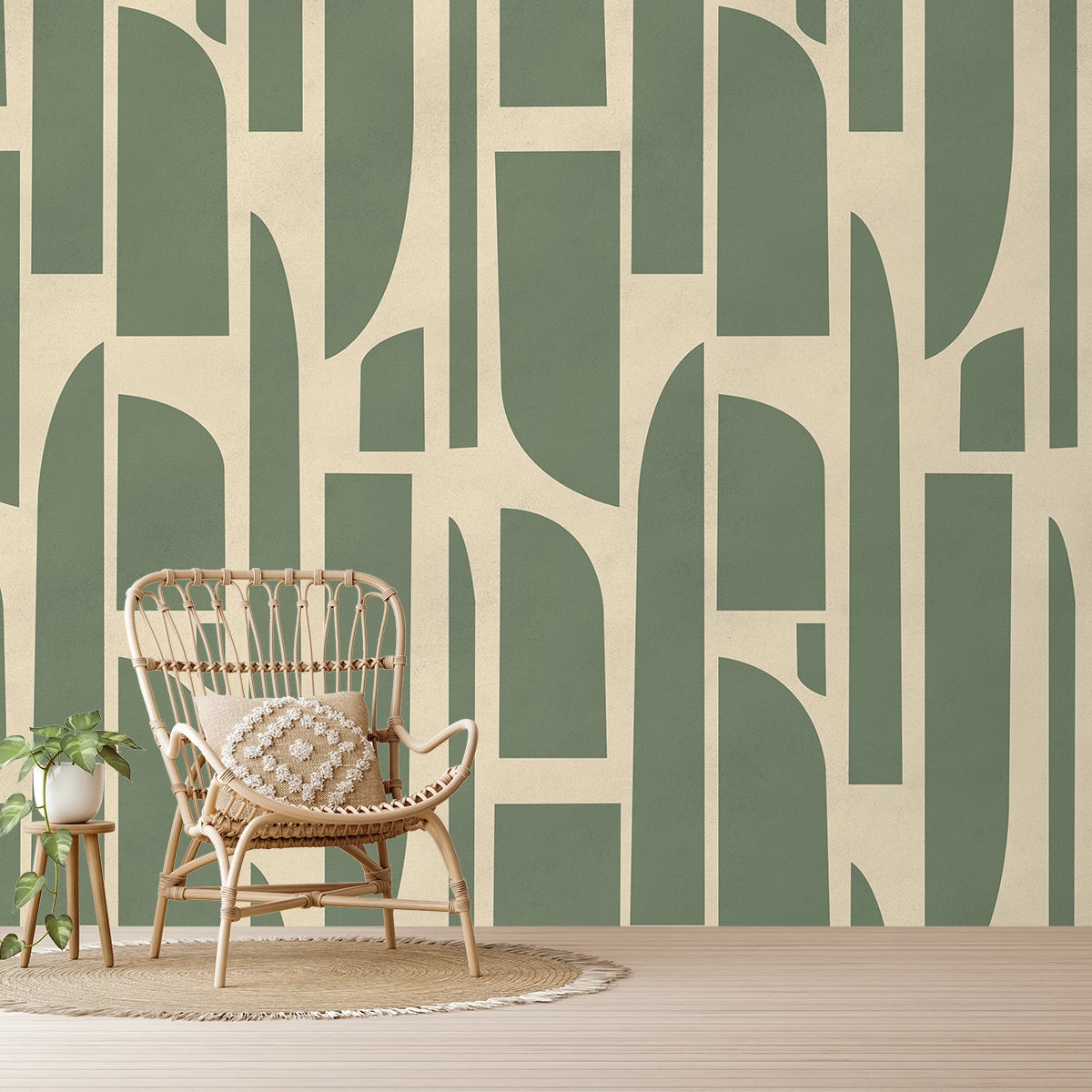 Render Rhythms Abstract Theme Modern Room Wallpaper, Green Color