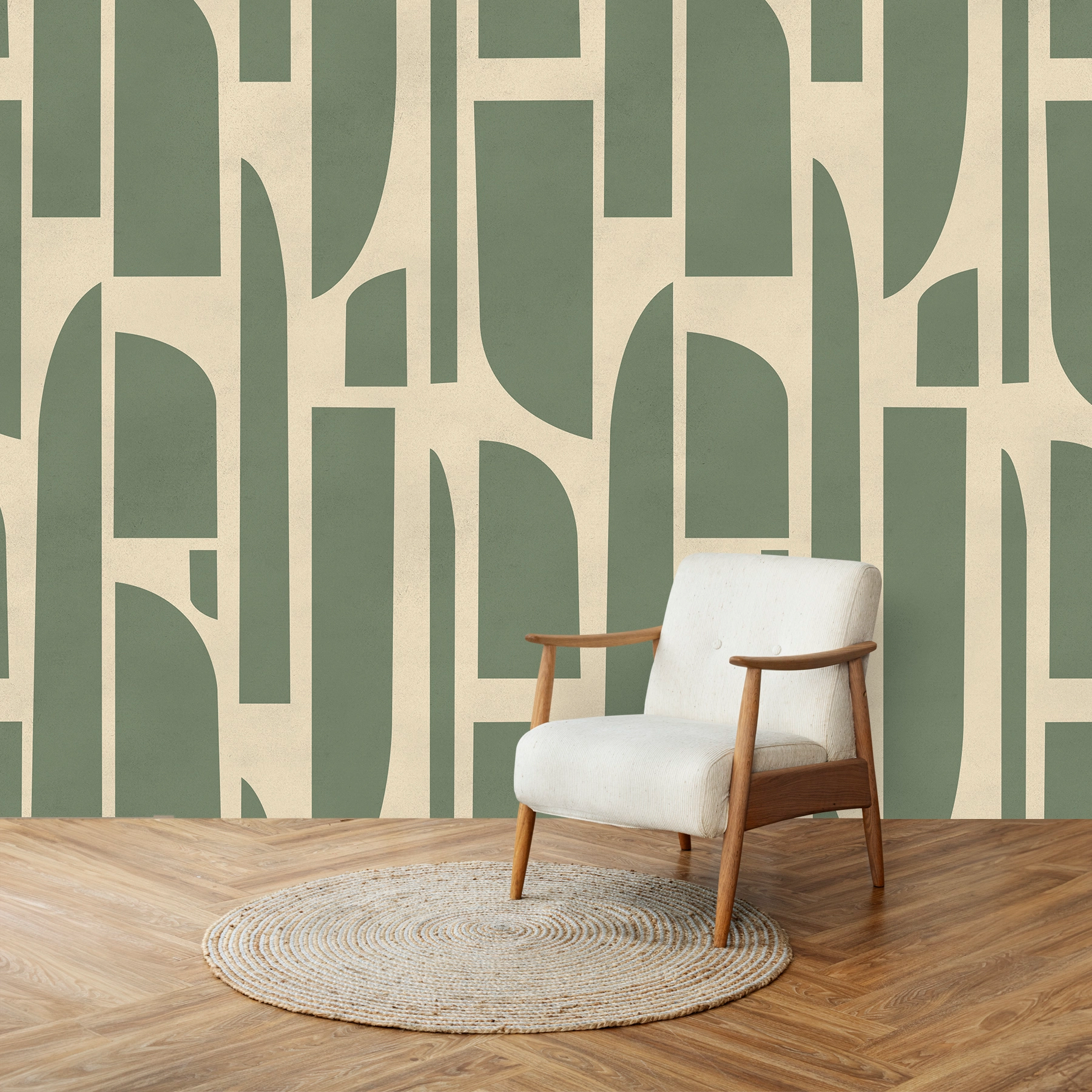 Rhythms Abstract Theme Modern Room Wallpaper, Green Color by Life n Colors