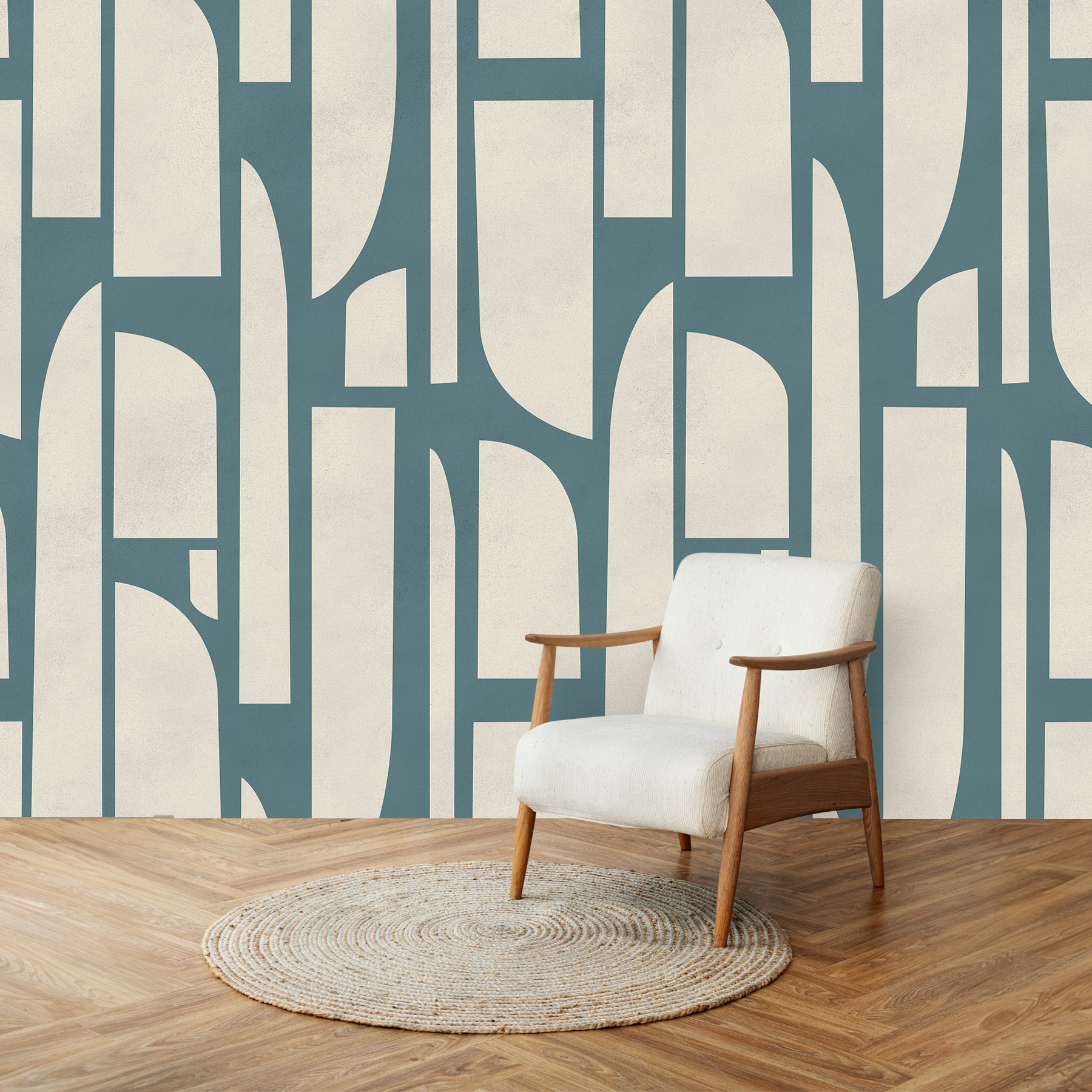 Rhythms Abstract Theme Modern Room Wallpaper, Teal Color