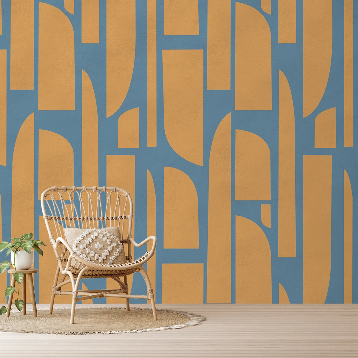 Rhythms Abstract Theme Modern Room Wallpaper, Blue & Yellow by Life n Colors