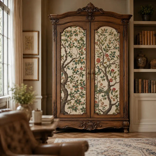 A luxury room featuring the Royal Garden mural with ornate pavilion arches and botanical trees on a wardrobe view-wardrobe
