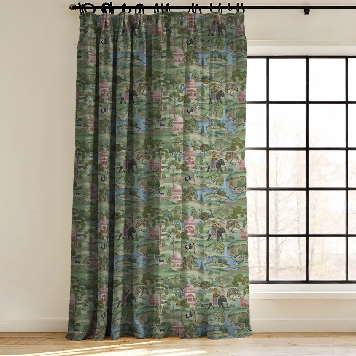 Shaan Indian Scenic Pattern Curtain Unstitched Fabric, Green Shop Now