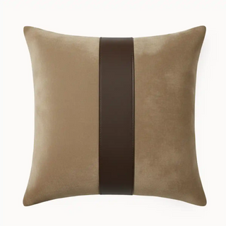 Front View Of  Saddle Line Cushion Cover  with a brown stripe on a white background