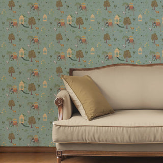 Sair Indian Wallpaper Roll in Teal Color Living Room