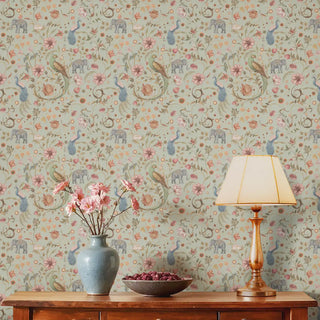 Sanjhi Indian Wallpaper Roll in Sage Mist Color