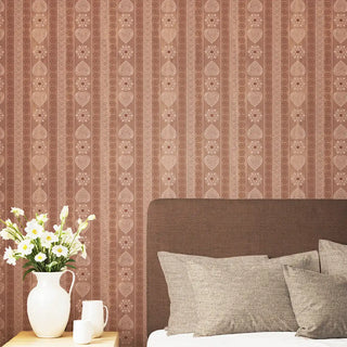 Sarangi Indian Block Print Wallpaper Roll in Rust Color Bedroom