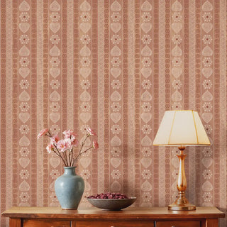 Sarangi Indian Block Print Wallpaper Roll in Rust Color Living Room