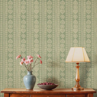 Sarangi Indian Block Print Wallpaper Roll in Green Color Living Room