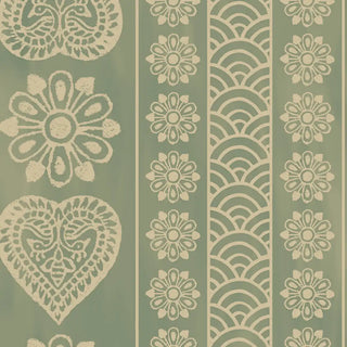 Shop Sarangi Indian Block Print Wallpaper Roll in Green Color By Lifencolors