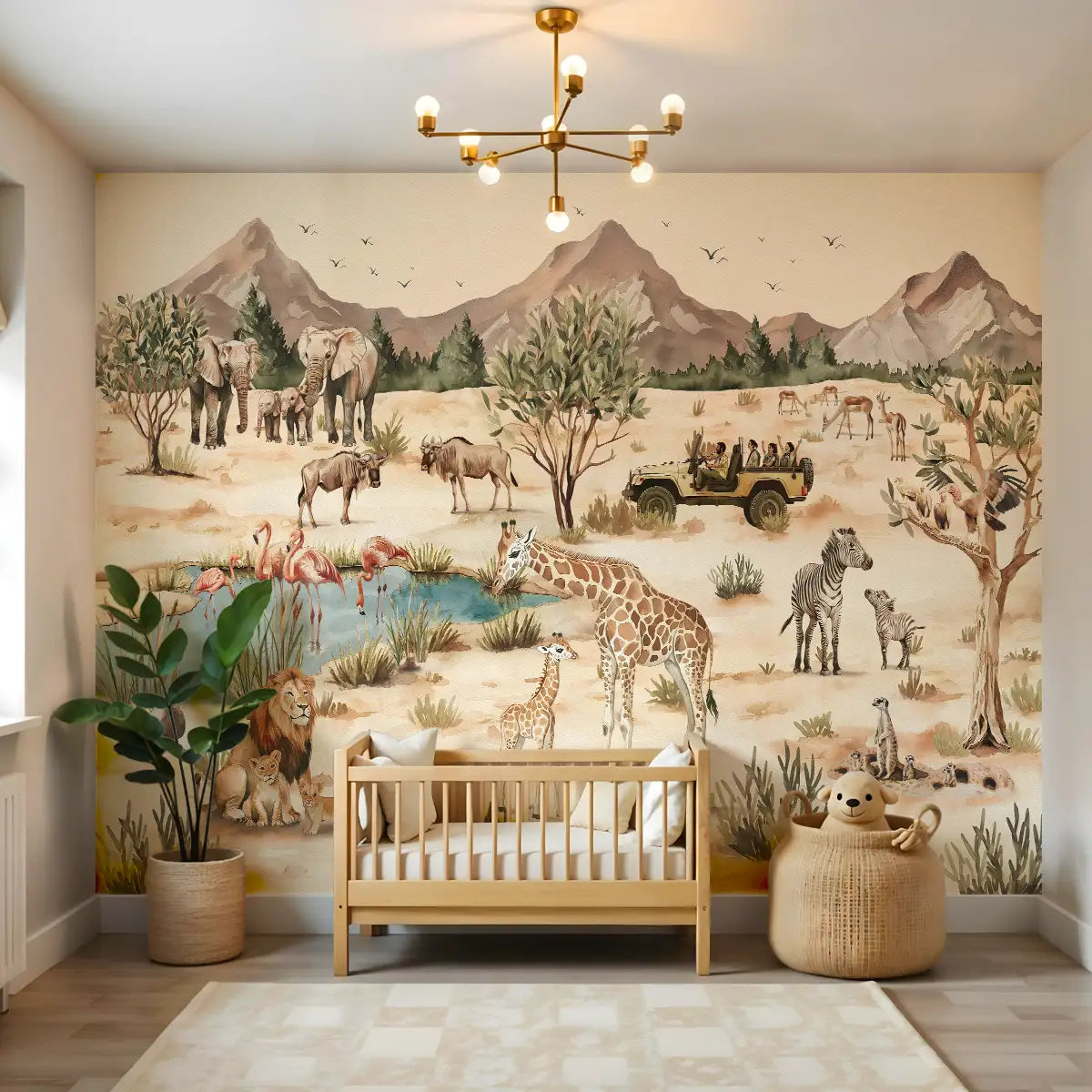 Savanna Jungle theme Kids Room Wallpaper Cot