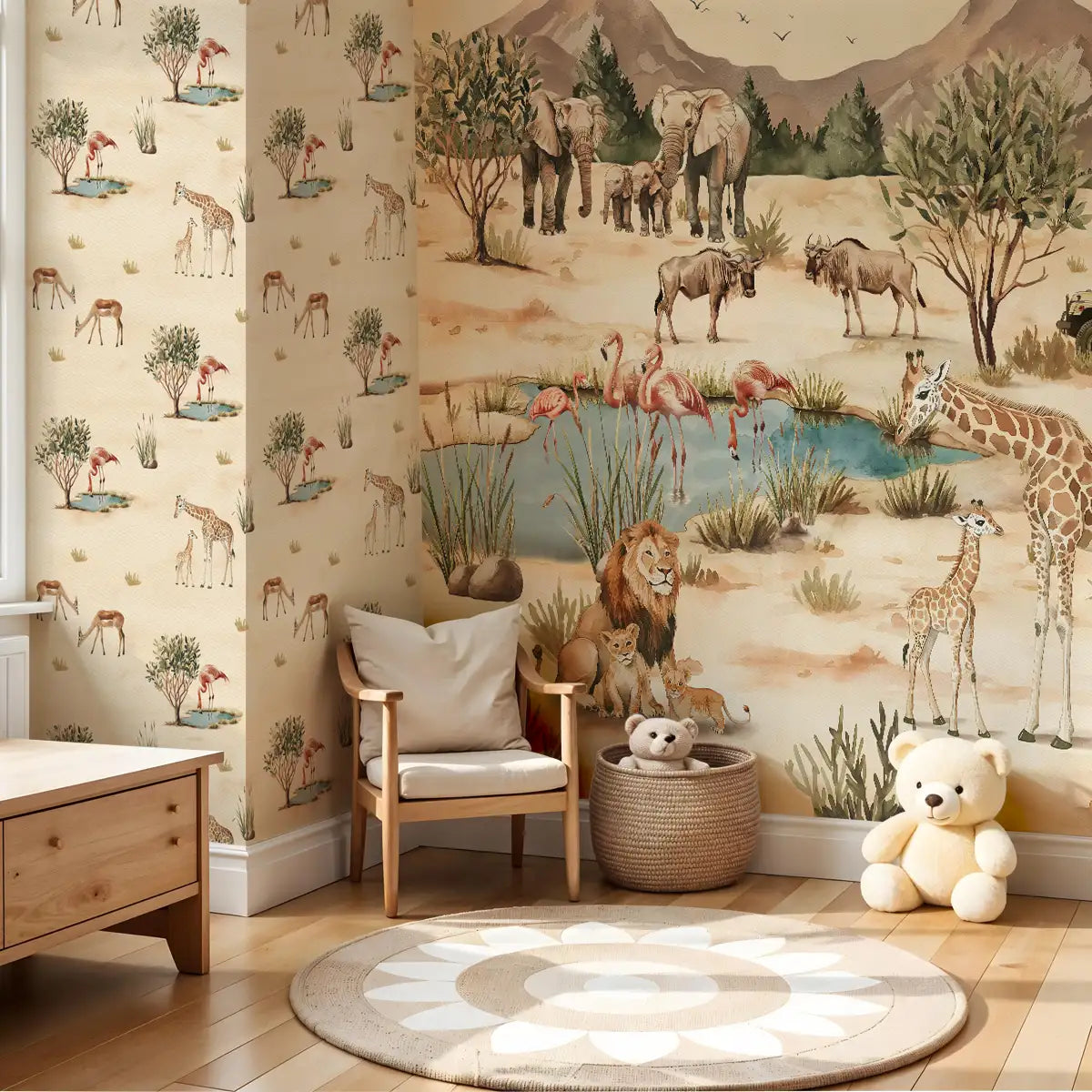 Savanna Jungle theme Kids Room Wallpaper