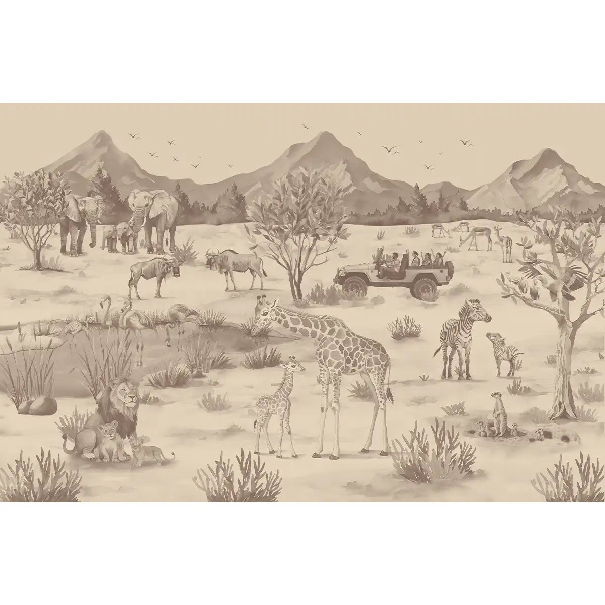 Savanna Jungle theme Sepia Color Kids Room Wallpaper Shop Now 