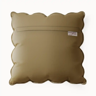Back View of Scallop Cushion Cover This cushion highlights The scalloped edges are lined with golden rope piping