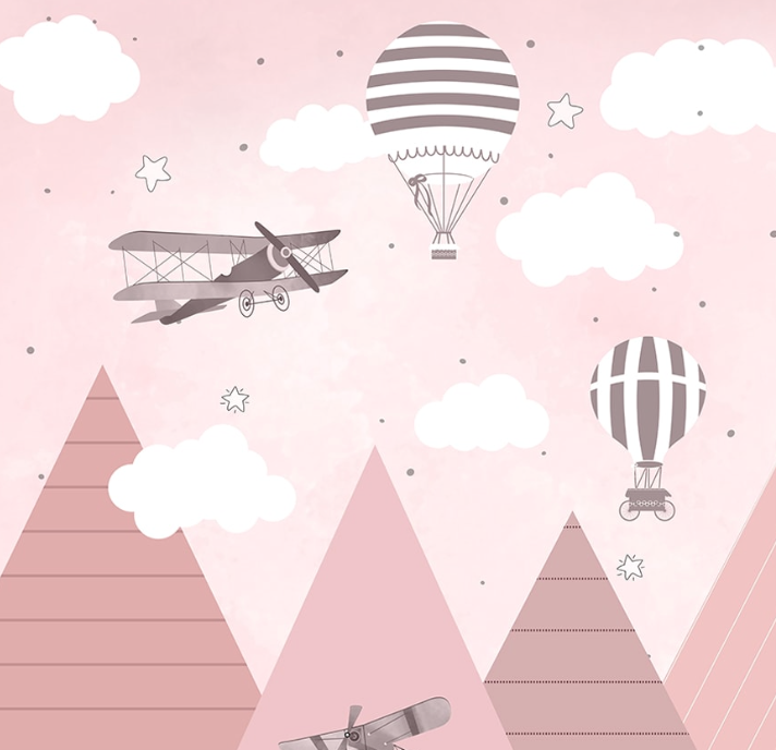 Gliders And Hot Air Balloons Wallpaper, Customised, Pink