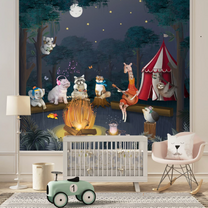 Bonfire Jungle Animals Wallpaper For Toddlers, Kids Room