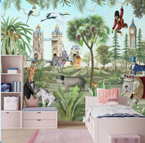 London, Smart Animals in Jungle Kids Wallpaper