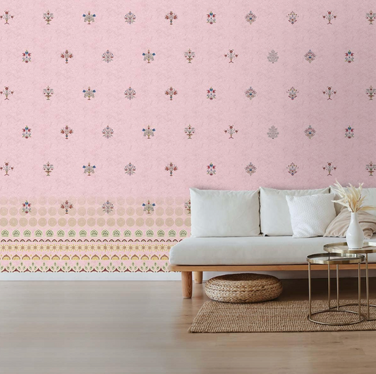 Pink Indian Motif Wallpaper for Bedrooms