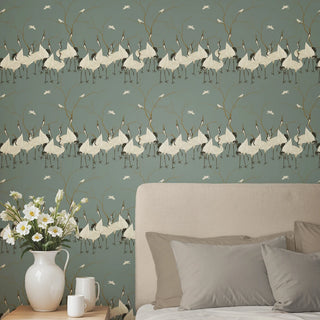 Sedge Oriental Wallpaper Roll in Light Blue Color Living Room