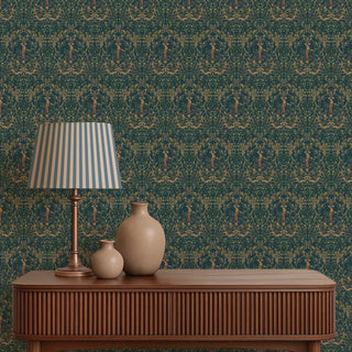 Shakh European Baroque Design Wallpaper Roll in Green Living Room