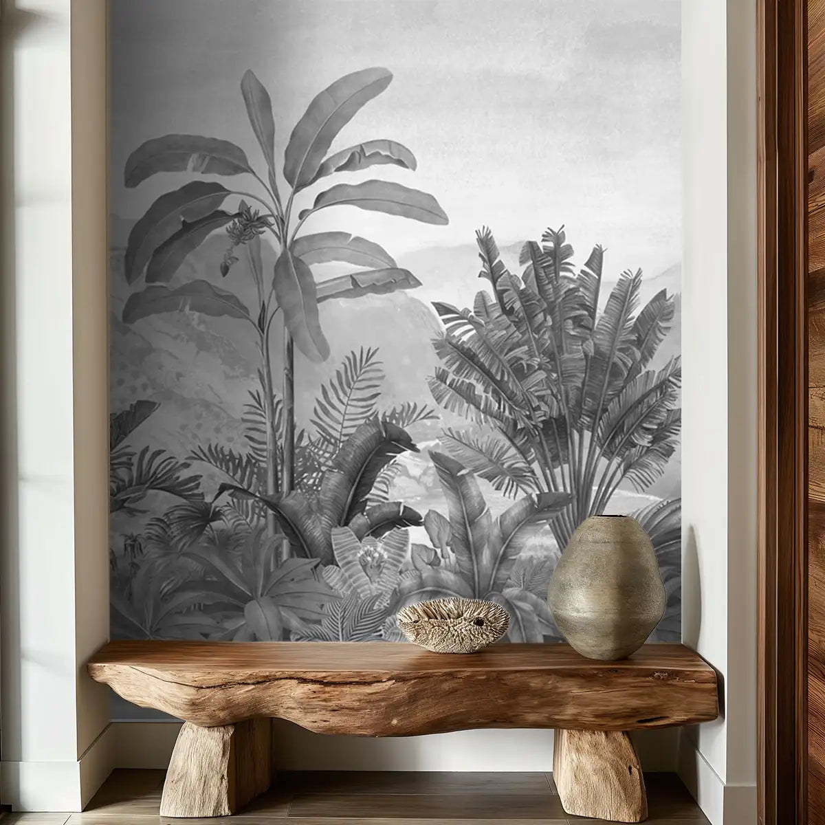 Buy Vintage Theme Tropical Foliage Wallpaper, Black & White