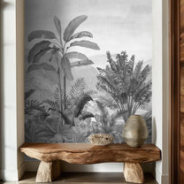 Buy Vintage Theme Tropical Foliage Wallpaper, Black & White