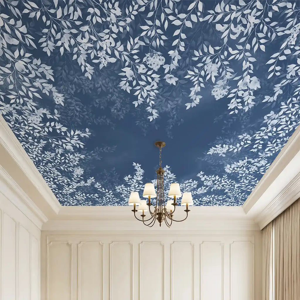 Silent Orchard Deep Blue Ceiling Wallpaper | Life n Colors