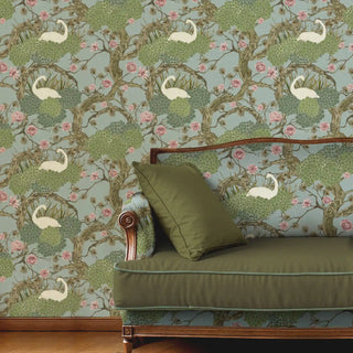 Silk Route Oriental Style Room Wallpaper in Blue Color Living Room