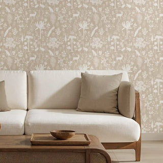 Flora n fauna Tropical Wallpaper Roll in Cream & White Living Area
