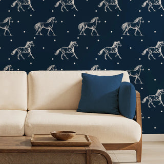 Stallion European Wallpaper Roll in Blue Color Living Room