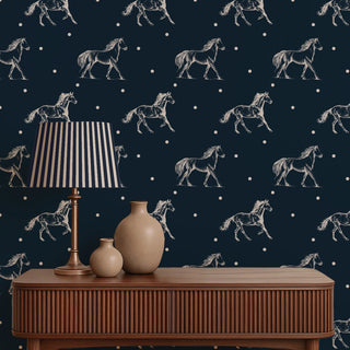 Stallion European Wallpaper Roll in Blue Color