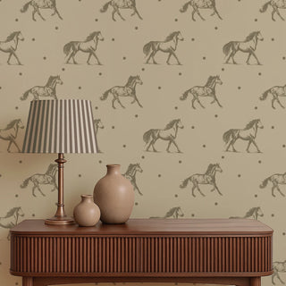 Stallion European Wallpaper Roll in Sepia Color