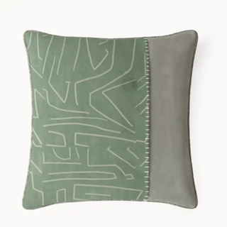 Front View of Stitch Block Cushion Cover. A modern cushion blending two textures, Finished with a slim piped edge
