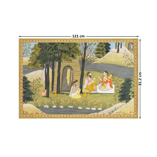 Story of Rama Wall Art in 81.2x121cm, capturing a peaceful forest scene with sages and natural surroundings, reflecting divine storytelling through traditional Indian art.